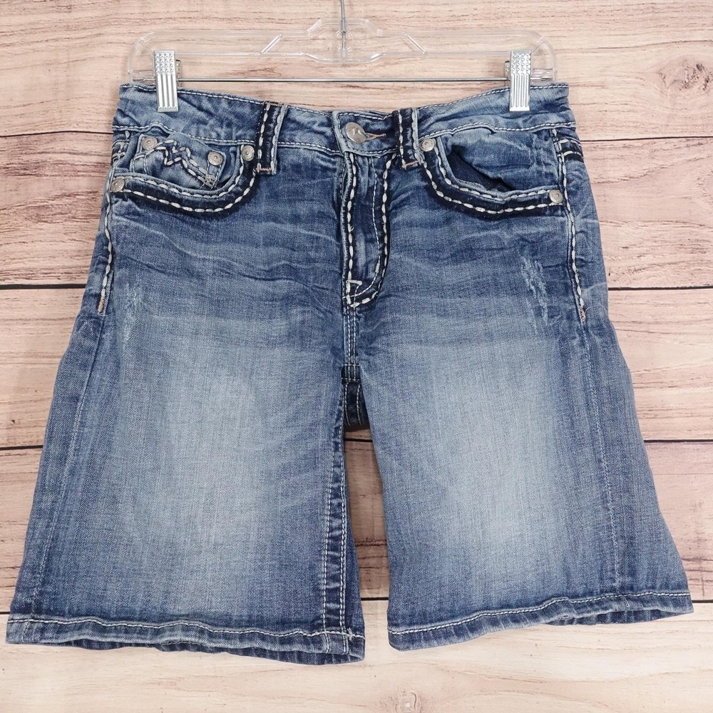 Miss Me Boyfriend‎ Denim Shorts Womens 27 Blue 30 Waist 9 Inseam Stretch